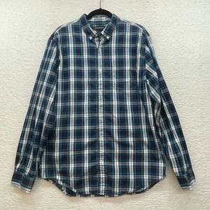 Banana Republic Shirt Mens Extra Large Blue Pinpoint Oxford Grant Plaid Tartan